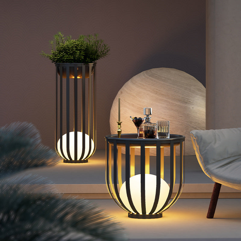 Modern Black LED Floor Lamp Display Shelves Garden Balcony Solar Ball Lamps