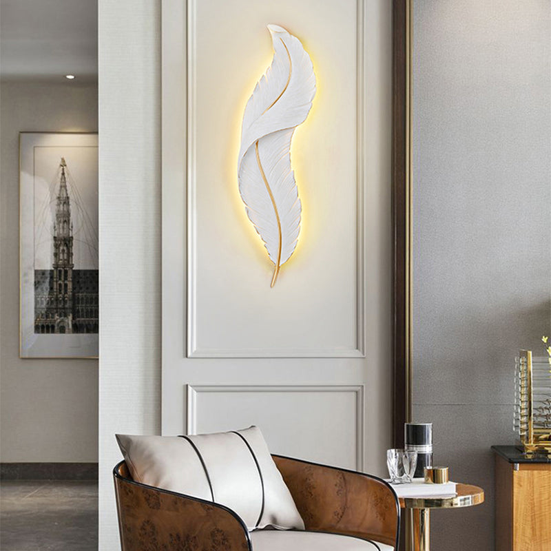 Modern Luxury White Gold Feather Design Indoor Hotel Led Wall Lamps Living Room Decorative Wall Light
