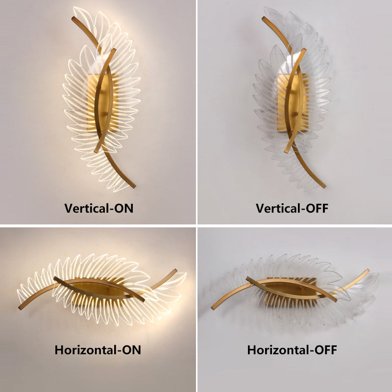 Nordic Feather Decorated Wall Lamp Living Room Bedroom LED Lamp Modern Hotel Copper Color Wall Lamp
