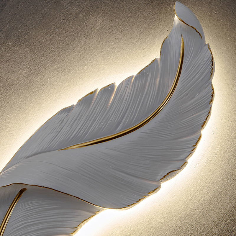 Modern Luxury White Gold Feather Design Indoor Hotel Led Wall Lamps Living Room Decorative Wall Light