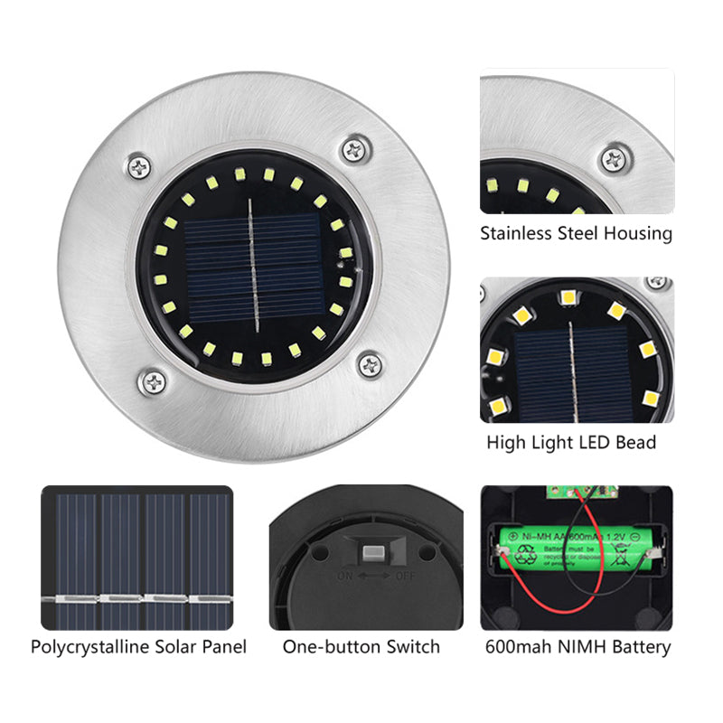 8 LED Disk Buried Light Outdoor in-ground Solar Ground Lights for Lawn Pathway