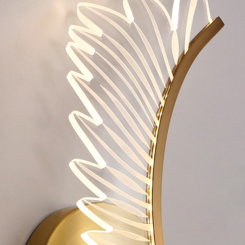 Nordic Feather Decorated Wall Lamp Living Room Bedroom LED Lamp Modern Hotel Copper Color Wall Lamp
