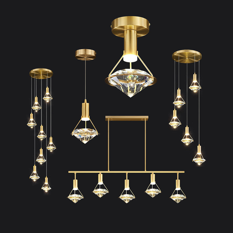Luxury Bedside Lighting Pendant Hanging Copper Lamp Body Crystal Shade Decorative Pendant Light