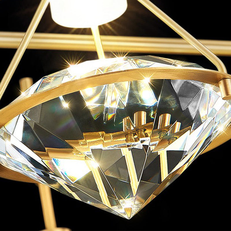 Luxury Bedside Lighting Pendant Hanging Copper Lamp Body Crystal Shade Decorative Pendant Light