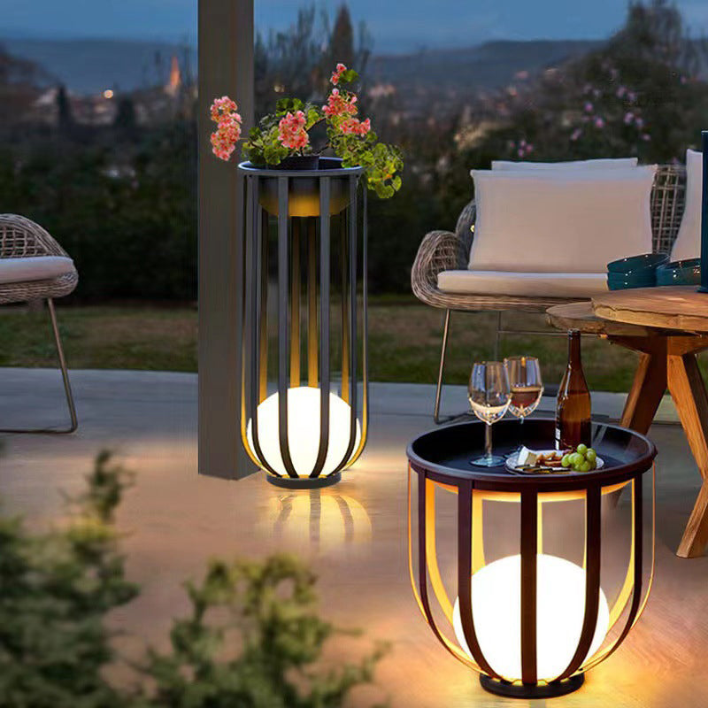 Modern Black LED Floor Lamp Display Shelves Garden Balcony Solar Ball Lamps