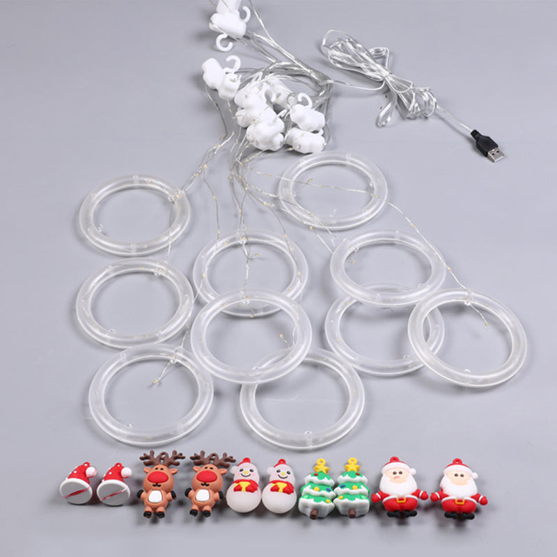 Outdoor Copper Wire Fairy Ring Shaped Flashing Window Wall Hanging USB Christmas Room Garden Party Decoration LED Curtain Lights