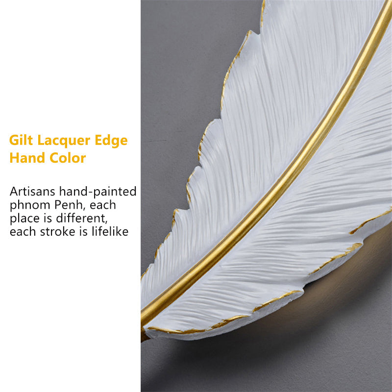 Modern Luxury White Gold Feather Design Indoor Hotel Led Wall Lamps Living Room Decorative Wall Light