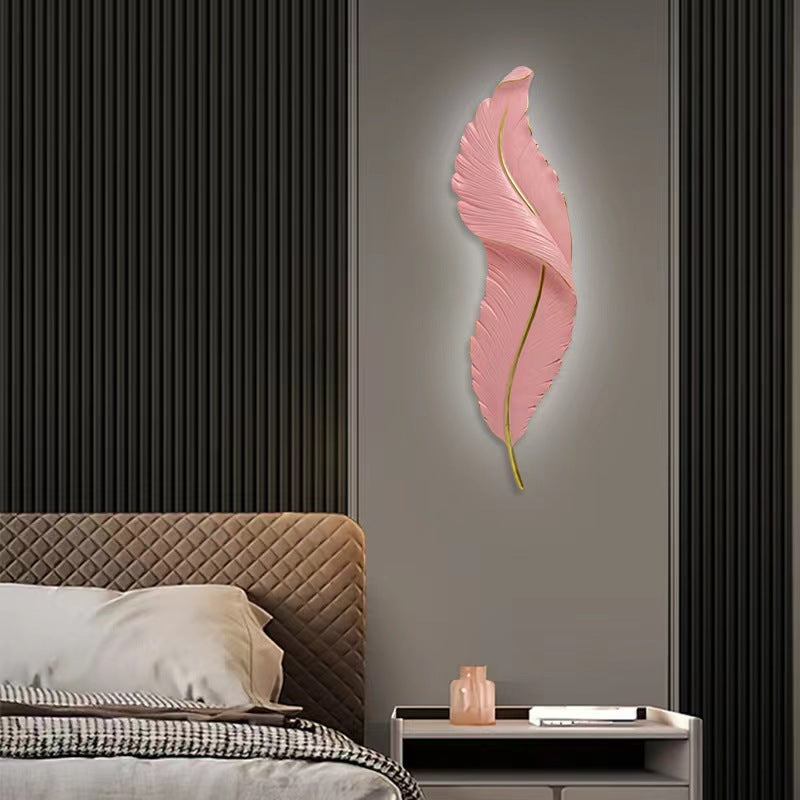 Modern Luxury White Gold Feather Design Indoor Hotel Led Wall Lamps Living Room Decorative Wall Light