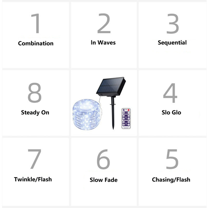 Solar Power Rope Tube Lights 100 Led Copper Wire String Outdoor Waterproof Fairy Lights With PVC Tube