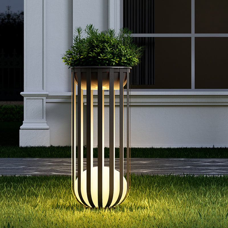 Modern Black LED Floor Lamp Display Shelves Garden Balcony Solar Ball Lamps