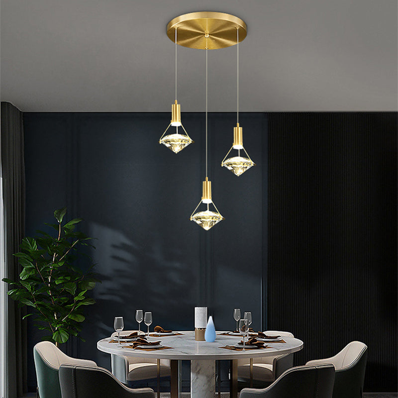 Luxury Bedside Lighting Pendant Hanging Copper Lamp Body Crystal Shade Decorative Pendant Light