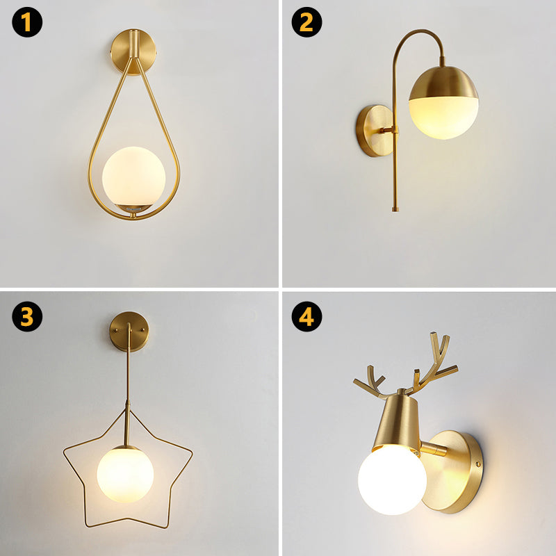 Classic Bedroom Bedside Mount Interior Light Indoor Decorative Gold Black Metal Modern Led Glass Wall Sconce