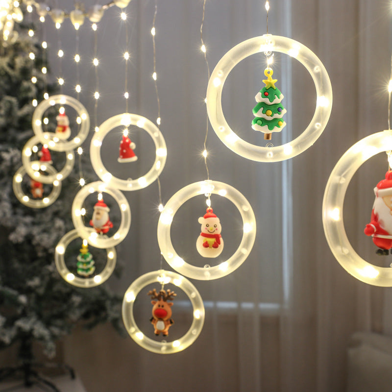 Outdoor Copper Wire Fairy Ring Shaped Flashing Window Wall Hanging USB Christmas Room Garden Party Decoration LED Curtain Lights