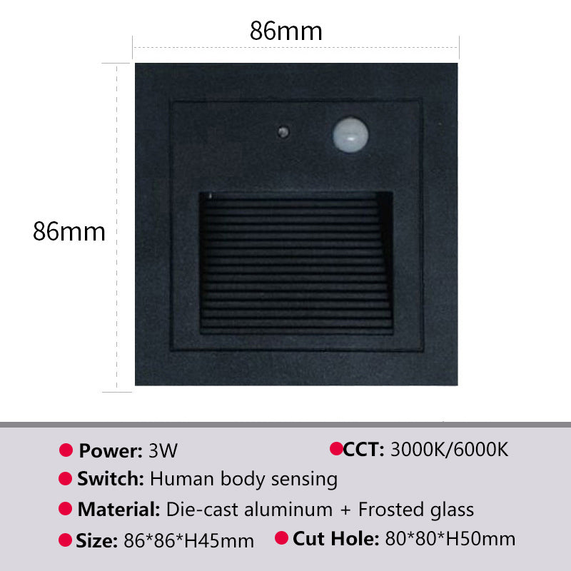 Outdoor Indoor Waterproof IP65 Mini Square Smart Recessed Motion Sensor Step Lights Side Staircase LED Stair Wall light