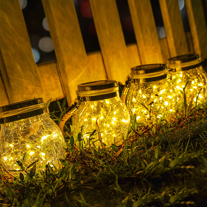 Hot Sale 20/30LED Solar Hanging Crackle Jar Light Outdoor Decorative Fairy String Solar Ball Glass Light For Garden Patio Yard