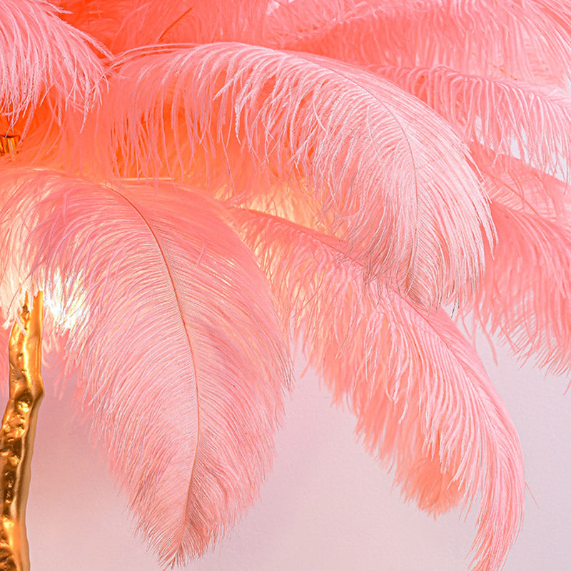 Modern Nordic Luxury Tree Branch Indoor Standing Light Resin Copper Ostrich Feather LED Floor Lamp