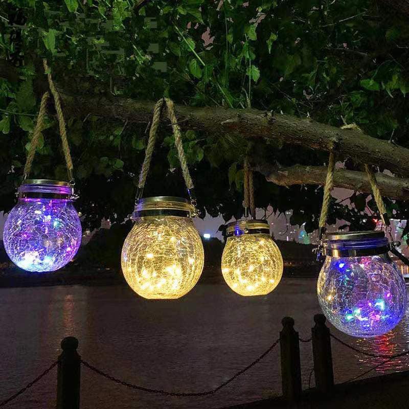 Hot Sale 20/30LED Solar Hanging Crackle Jar Light Outdoor Decorative Fairy String Solar Ball Glass Light For Garden Patio Yard