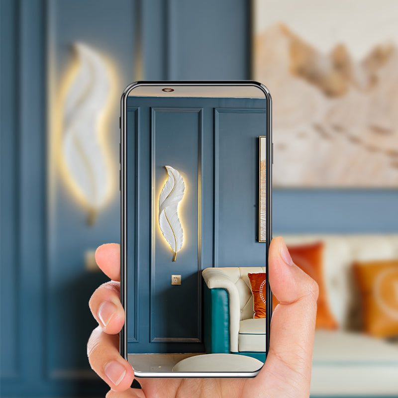 Factory Sale Modern Luxury Feather Decorative Painting LED Lamp Living Room Backdrop Wall Hanging Art Wall Light