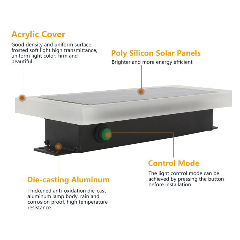 Long Outdoor Modern LED Wall Light Waterproof IP65 Solar Powered Fixture Rectangular Frosted White Acrylic Anti Rust