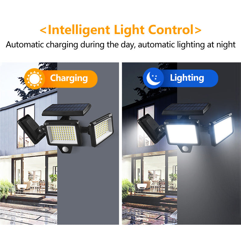 Adjustable 3 Heads Security Flood Light IP65 Waterproof Outdoor Yard LED Solar Wall Lamp