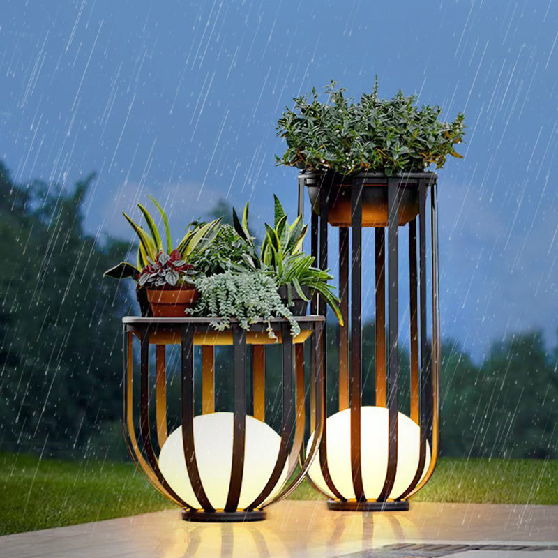 Modern Black LED Floor Lamp Display Shelves Garden Balcony Solar Ball Lamps