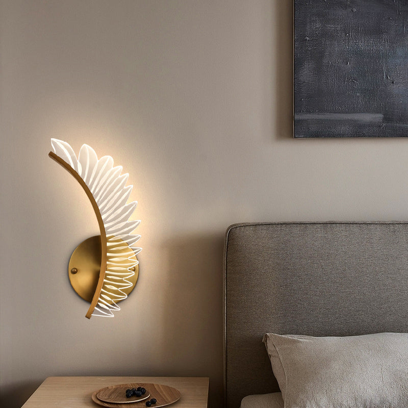Nordic Feather Decorated Wall Lamp Living Room Bedroom LED Lamp Modern Hotel Copper Color Wall Lamp