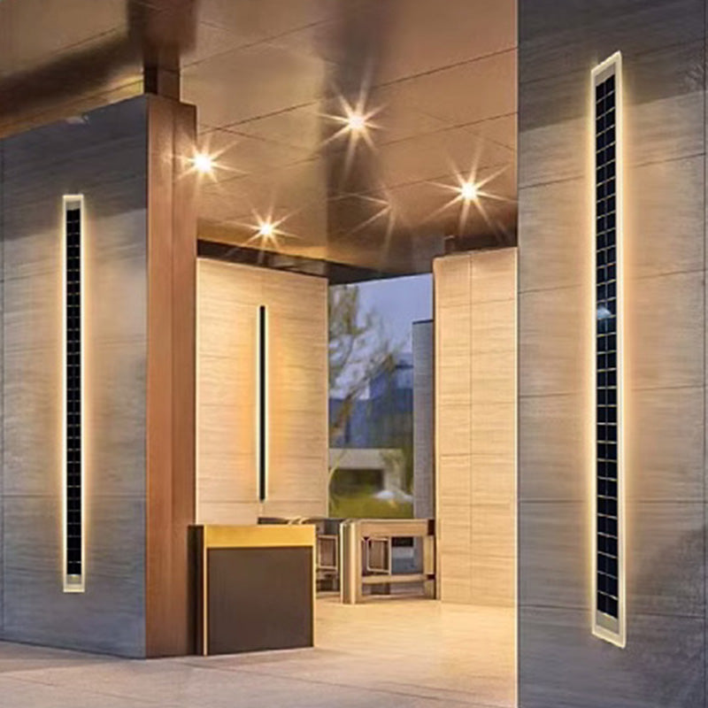 Long Outdoor Modern LED Wall Light Waterproof IP65 Solar Powered Fixture Rectangular Frosted White Acrylic Anti Rust