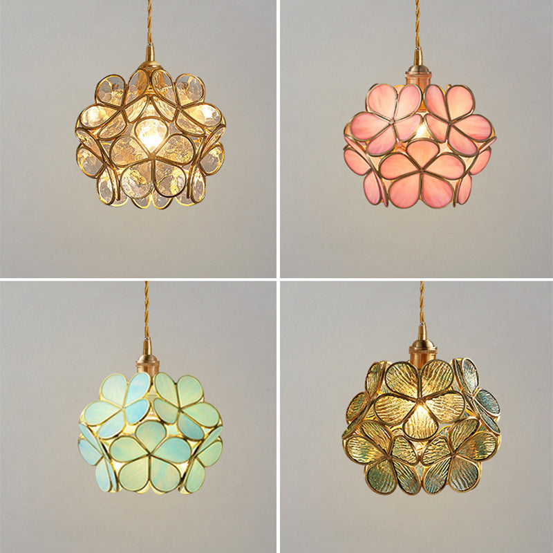 Colorful Cherry Blossom Lamp Copper Frame Glass Petal Chandeliers LED Modern Pendant Lamp