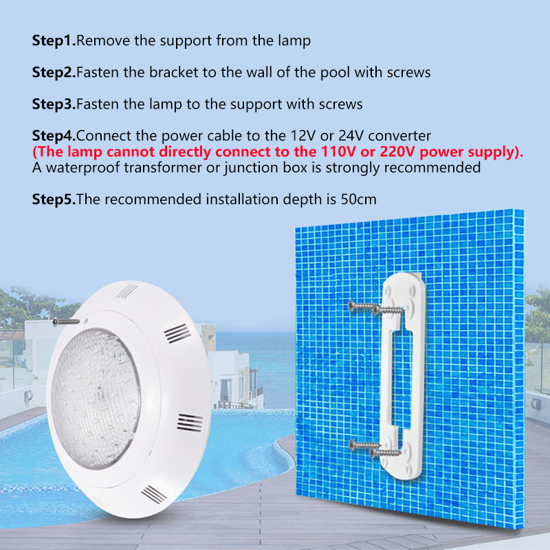 Abs 12V AC Wall Mounted Pool Light Ip68 Waterproof Underwater Led Rgb Swimming Pool Lighting