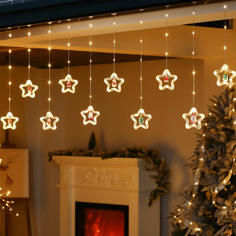 Outdoor Copper Wire Fairy Ring Shaped Flashing Window Wall Hanging USB Christmas Room Garden Party Decoration LED Curtain Lights