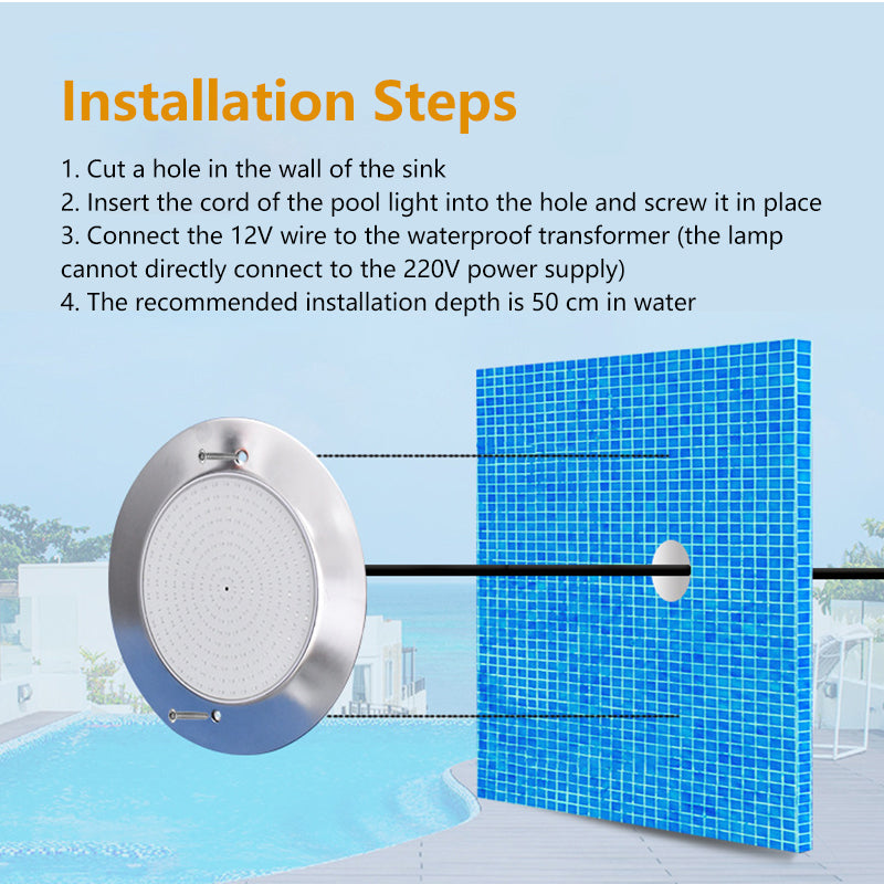 Slim 8mm Stainless Steel LED Pool Light RGB 18W 25W 35W WIFI Swimming Pool Light LED Underwater