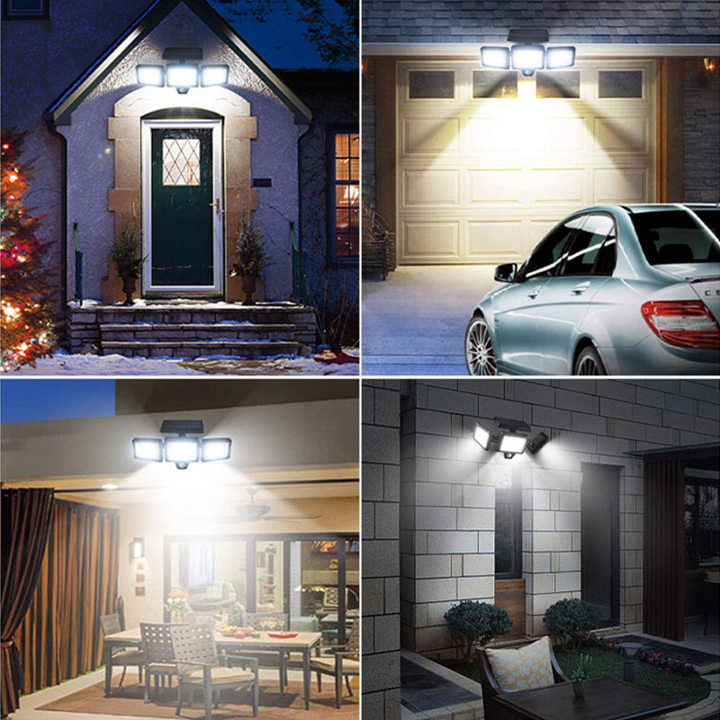 Adjustable 3 Heads Security Flood Light IP65 Waterproof Outdoor Yard LED Solar Wall Lamp