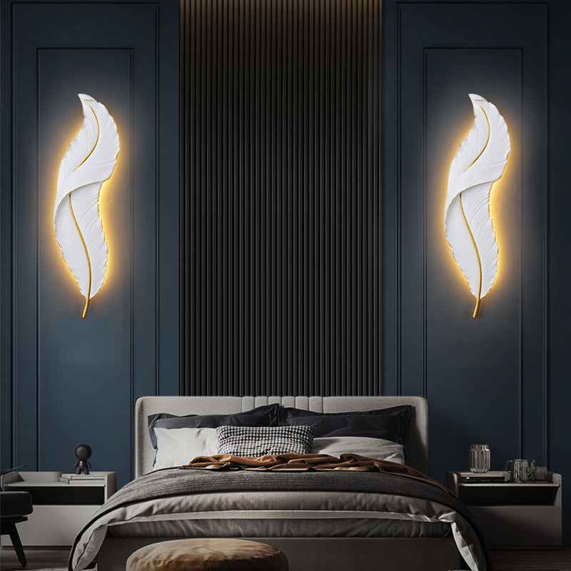 Modern Luxury White Gold Feather Design Indoor Hotel Led Wall Lamps Living Room Decorative Wall Light
