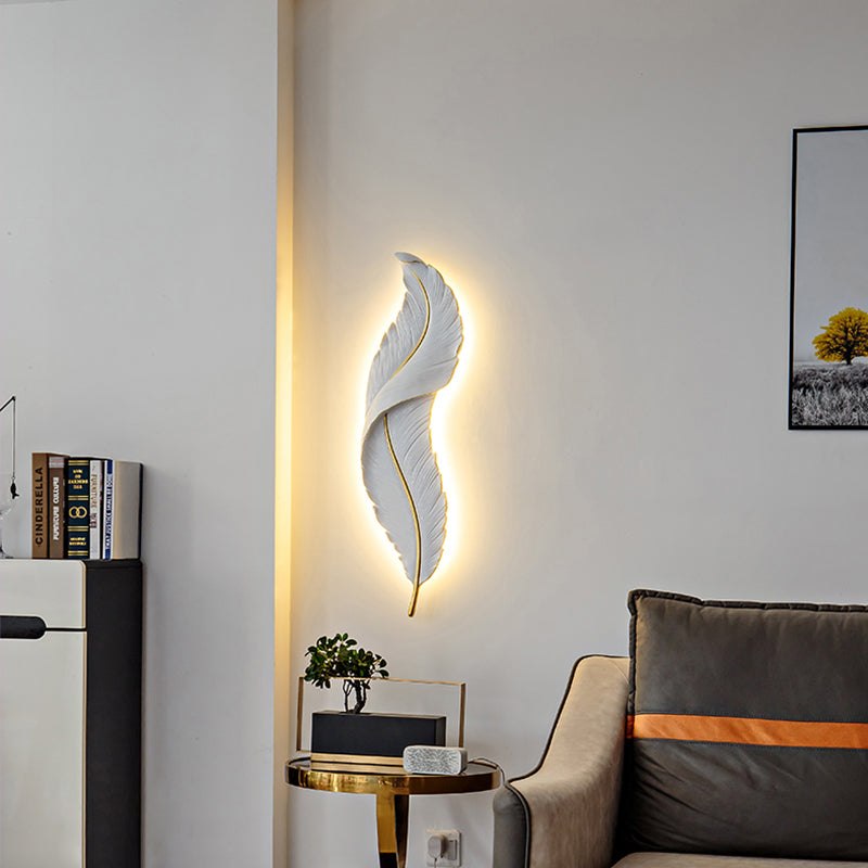Modern Luxury White Gold Feather Design Indoor Hotel Led Wall Lamps Living Room Decorative Wall Light