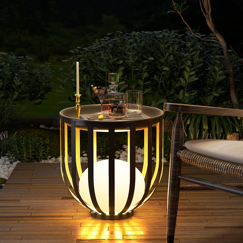 Modern Black LED Floor Lamp Display Shelves Garden Balcony Solar Ball Lamps