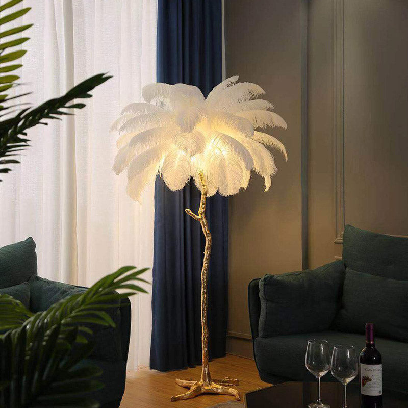 Modern Nordic Luxury Bedroom Living Room Resin Floor Light LED Standing Ostrich Feather Floor Lamp