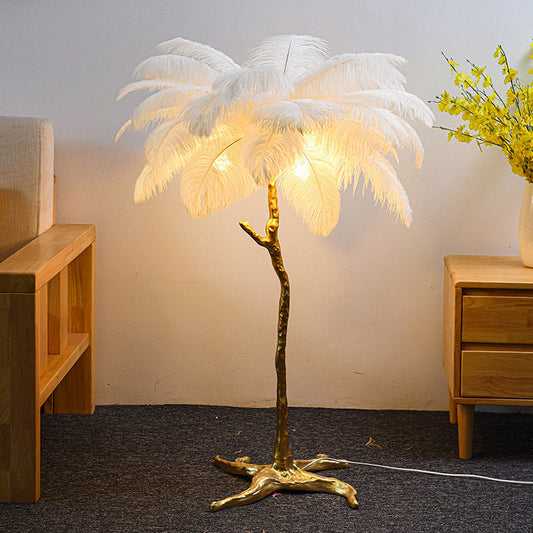 Modern Nordic Luxury Bedroom Living Room Resin Floor Light LED Standing Ostrich Feather Floor Lamp