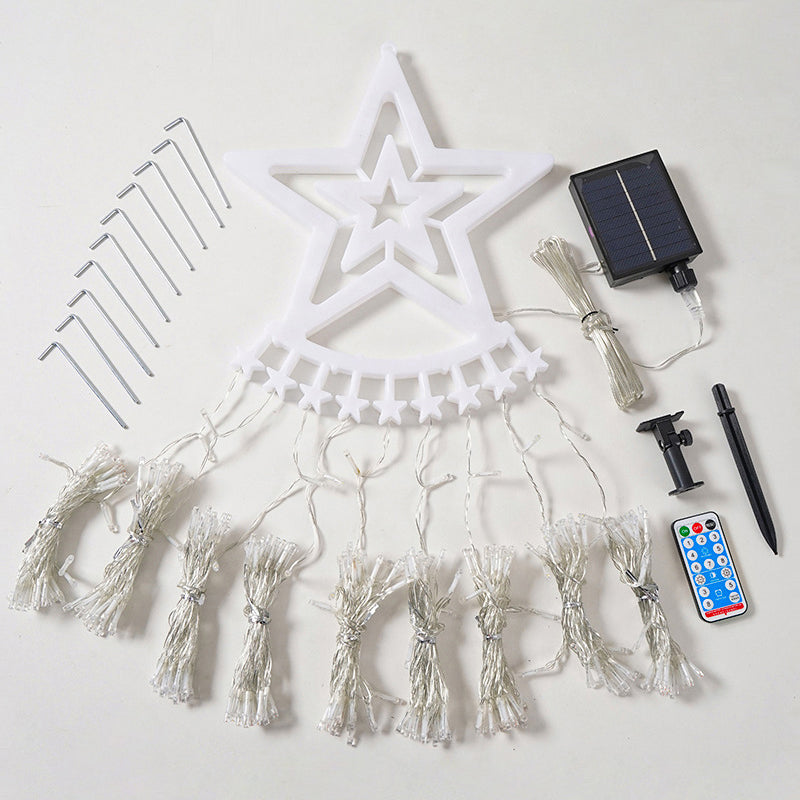 350led US Eu Plug Solar Panel Outdoor Waterproof Christmas Garden Lamp Stars Waterfall LED String Light