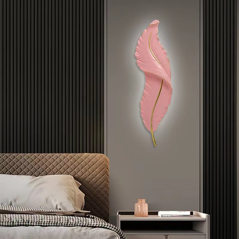 Factory Sale Modern Luxury Feather Decorative Painting LED Lamp Living Room Backdrop Wall Hanging Art Wall Light