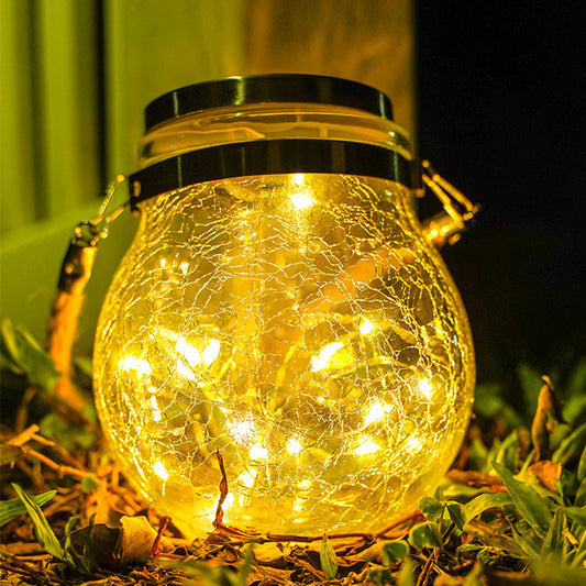 Hot Sale 20/30LED Solar Hanging Crackle Jar Light Outdoor Decorative Fairy String Solar Ball Glass Light For Garden Patio Yard