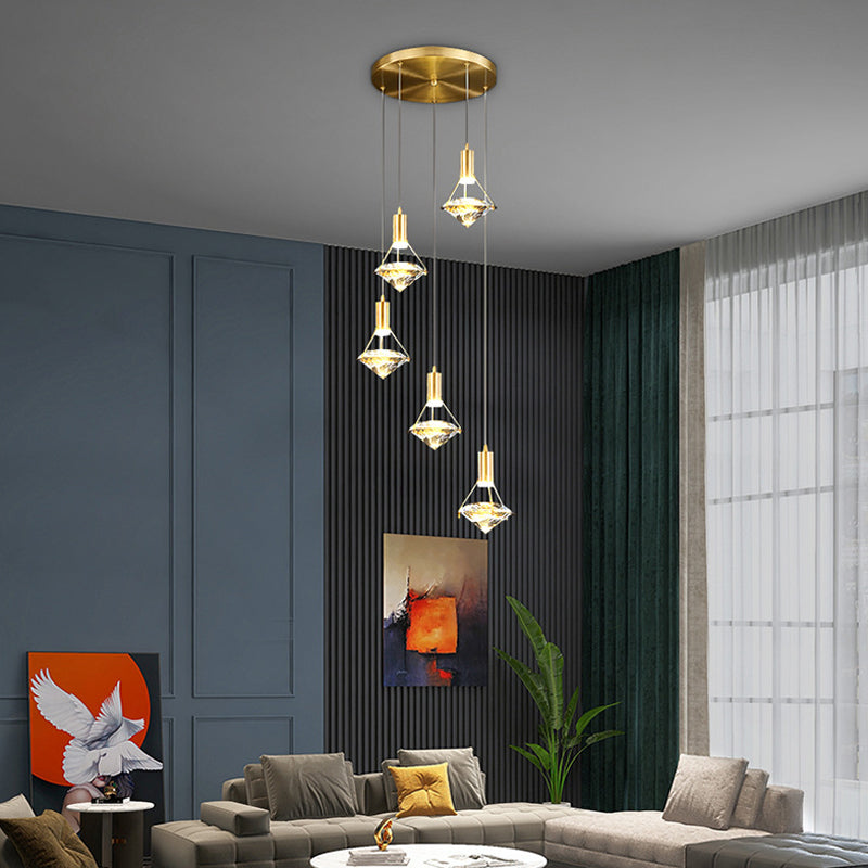 Luxury Bedside Lighting Pendant Hanging Copper Lamp Body Crystal Shade Decorative Pendant Light