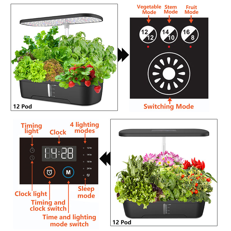 15W 20W Hydroponics Growing System-12 Pod Smart Indoor Herb Garden Starter Kit LED Grow Light