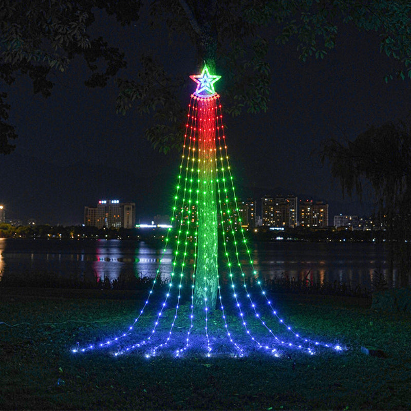 350led US Eu Plug Solar Panel Outdoor Waterproof Christmas Garden Lamp Stars Waterfall LED String Light