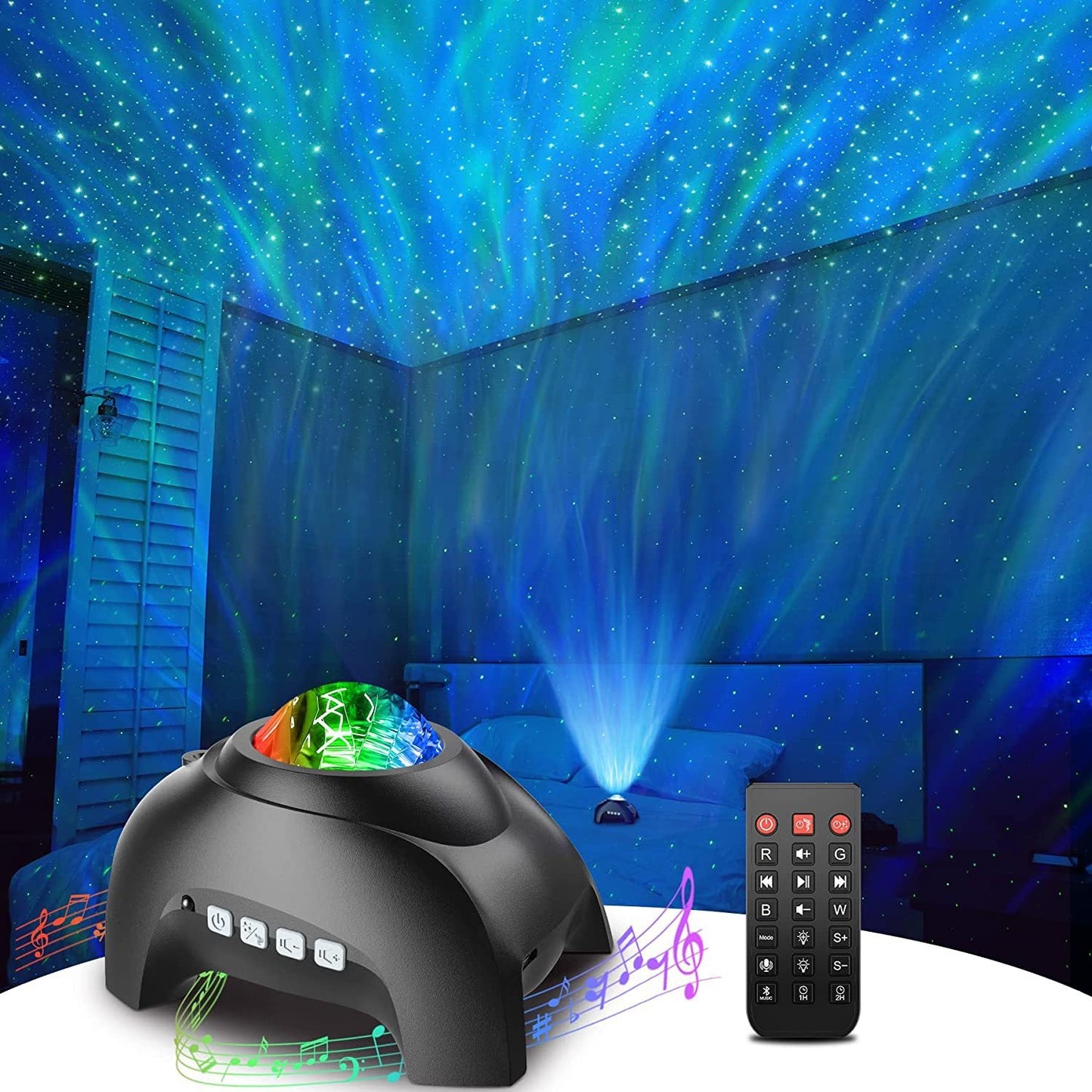 Usb Fantasy Aurora Borealis Projection Starry Sky Atmosphere Night Light Galaxy Star Projector 8 White Noise Bluetooth Speaker