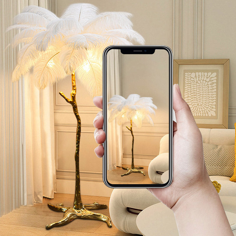 Modern Nordic Luxury Bedroom Living Room Resin Floor Light LED Standing Ostrich Feather Floor Lamp