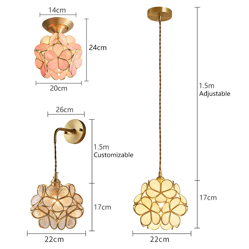 Colorful Cherry Blossom Lamp Copper Frame Glass Petal Chandeliers LED Modern Pendant Lamp