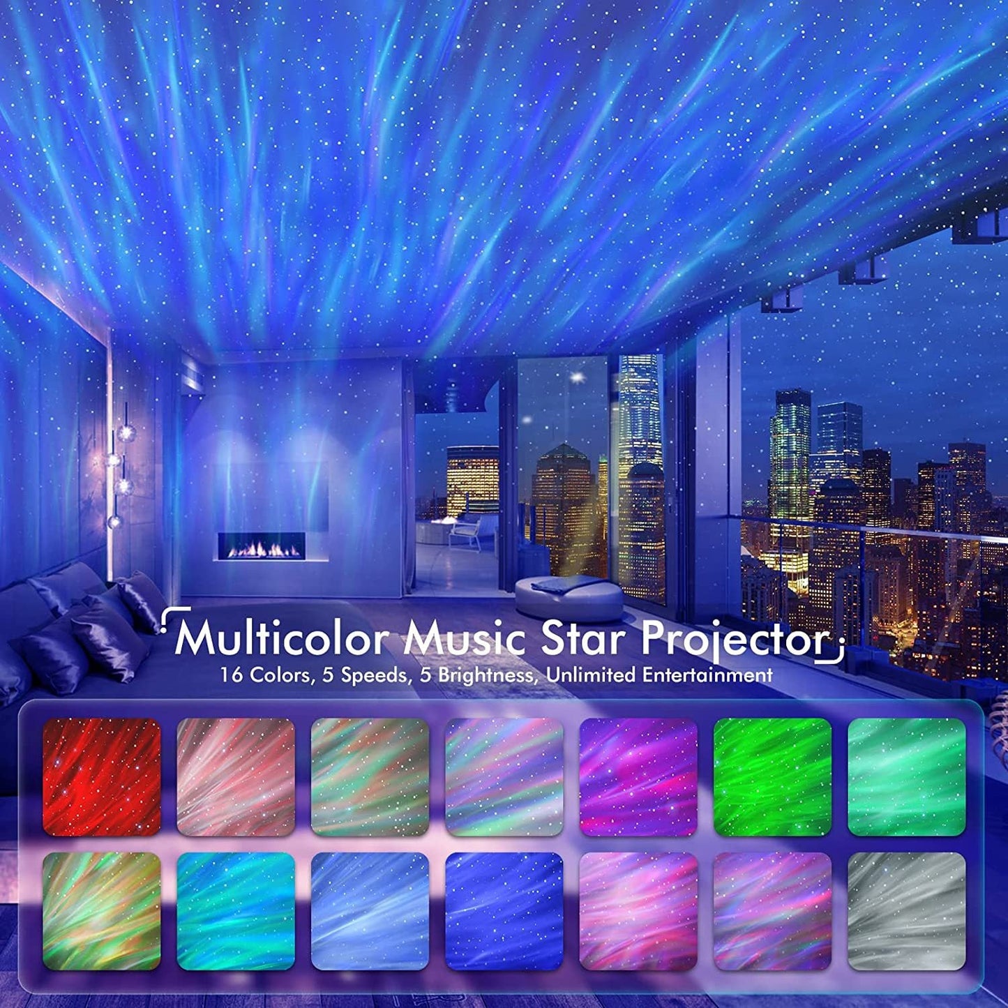 Usb Fantasy Aurora Borealis Projection Starry Sky Atmosphere Night Light Galaxy Star Projector 8 White Noise Bluetooth Speaker