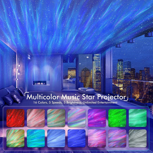 Usb Fantasy Aurora Borealis Projection Starry Sky Atmosphere Night Light Galaxy Star Projector 8 White Noise Bluetooth Speaker