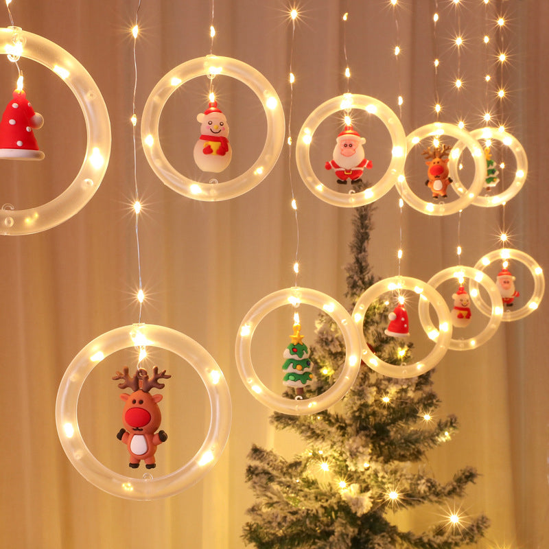 Outdoor Copper Wire Fairy Ring Shaped Flashing Window Wall Hanging USB Christmas Room Garden Party Decoration LED Curtain Lights