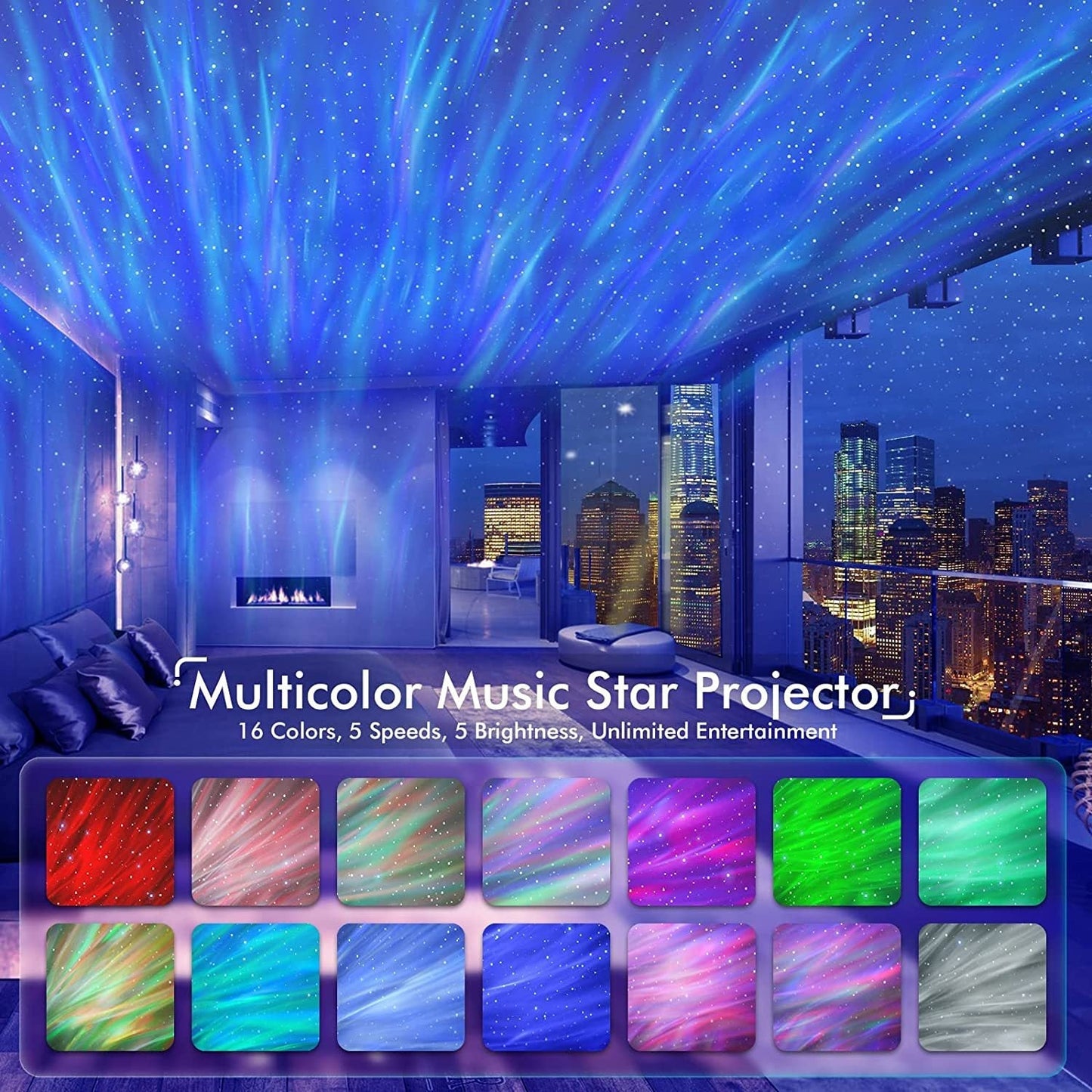 Hot Selling Bedroom Aurora Galaxy Star Projector Night Light With White Noise wireless Speaker Remote Controlled Projector